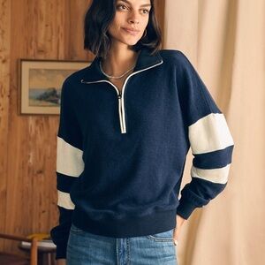 Faherty Beach Fleece Quarter Zip - Navy Multi  size XS